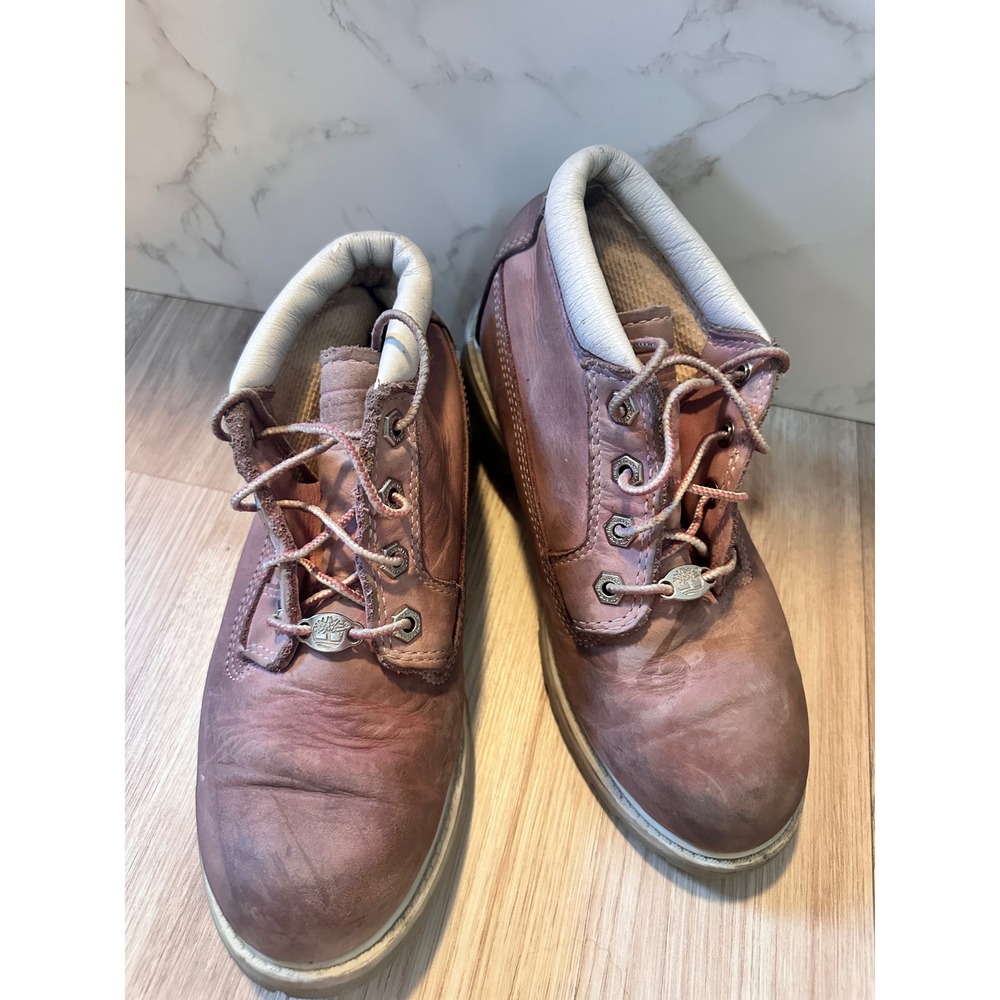 Timberland Ankle Boots Pink Leather Lace Up Womens US 7 Youth Size 5 Work - Picture 3 of 7